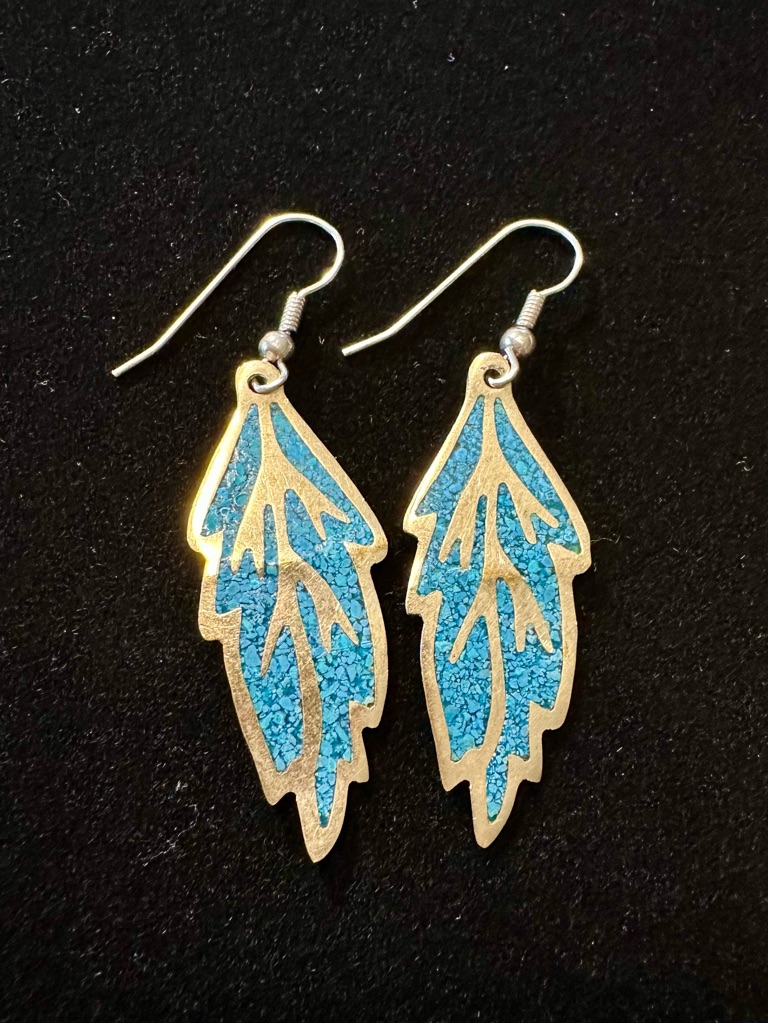 Vintage Turquoise Feather Drop Earrings - Alpaca Mexico